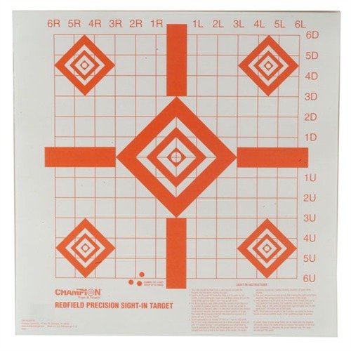 I bersagli REDFIELD SIGHT-IN, con linee bold a 90°, facilitano l'allineamento dei mirini. Griglia da 1" per una regolazione precisa di windage ed elevation. 100 pezzi.