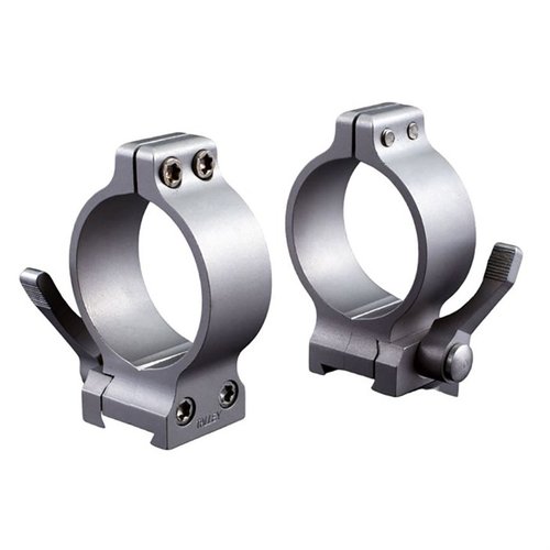 Le QUICK DETACH SCOPE RINGS TALLEY offrono leve in acciaio per un'installazione e rimozione rapida del cannocchiale, disponibili in diverse altezze e finiture.