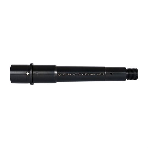 .300 Blackout, canna da 6 pollici in acciaio 4150 Chrome Moly Vanadium con finitura QPQ resistente alla corrosione e twist rate 1:7, ideale per configurazioni Pistol.
